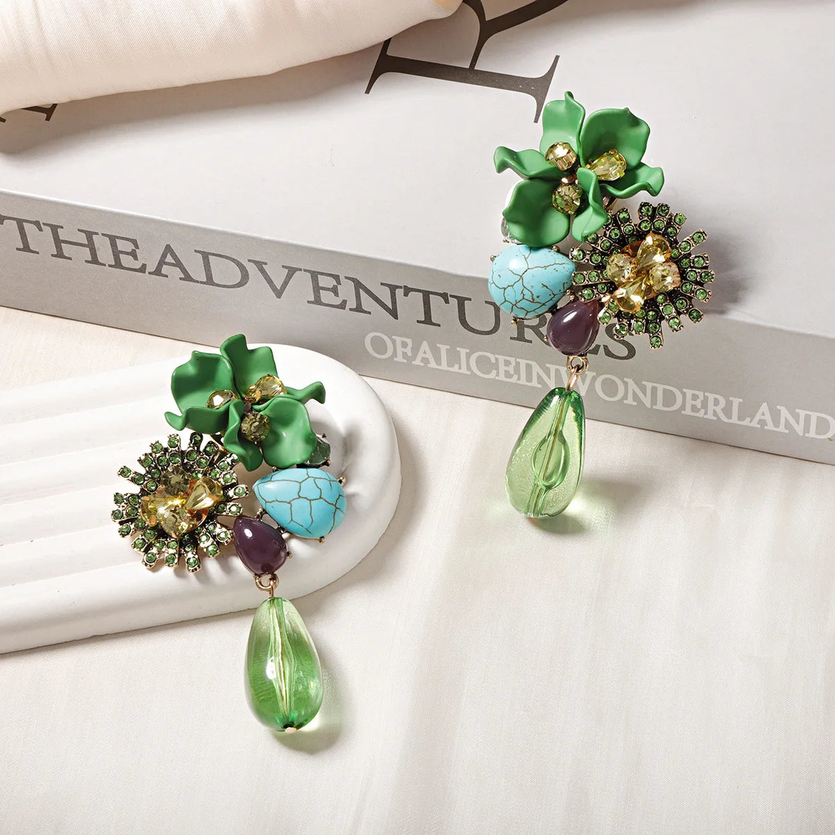 ZAA Personalized Trendy Resin Flower Water Drop Long Earrings