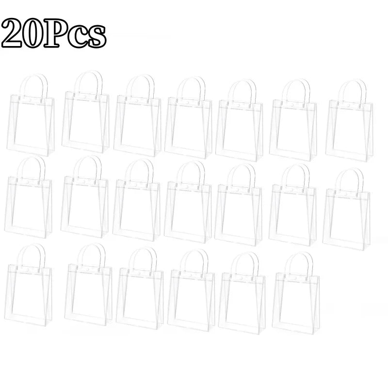 Clear PVC Gift Bags with Handles Reusable Plastic Wrap Tote Bags Transparent Shopping Bag for Christmas Party Favors Merchandise