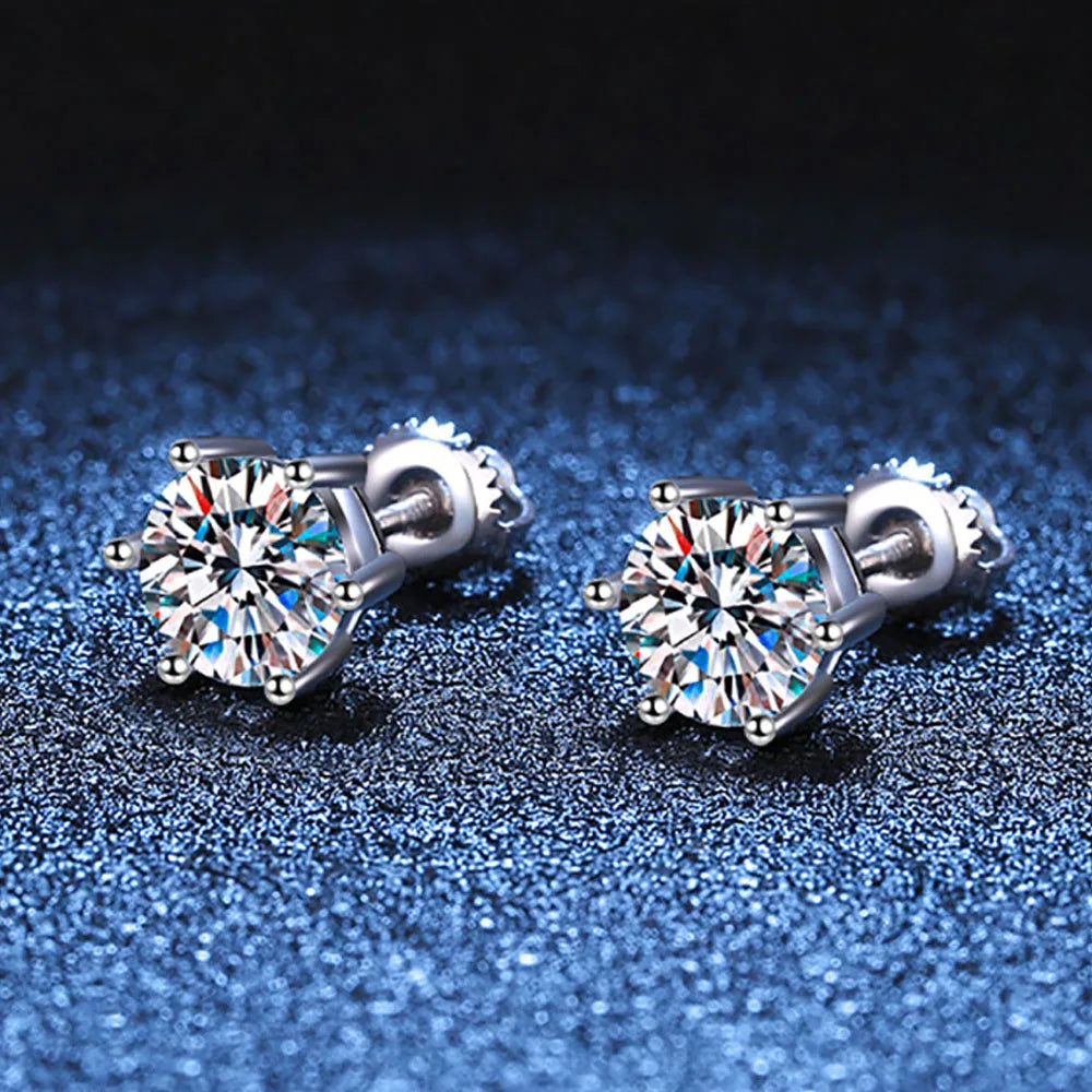 Serenity  0.5ct 1ct 2ct D Color Moissanite Screw Earrings For Women S925 Sterling Silver Plated 18K Stud Earrings Fine Jewelry