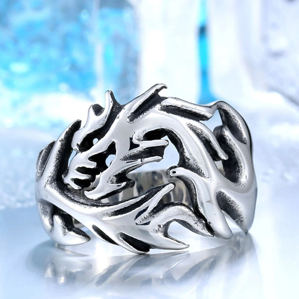 Vintage Viking Fire Dragon Ring For Men Women Stainless Steel Steel/Gold Color Viking Ring FashionPunk Hip Hop Jewelry Gift