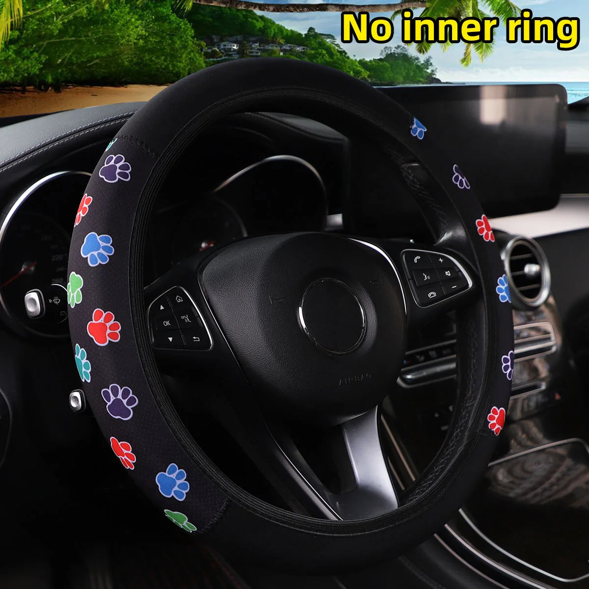 Cherry blossom chrysanthemum check spider web diving fabric printed car without inner ring steering wheel cover 38CM women's - Madeinsea©