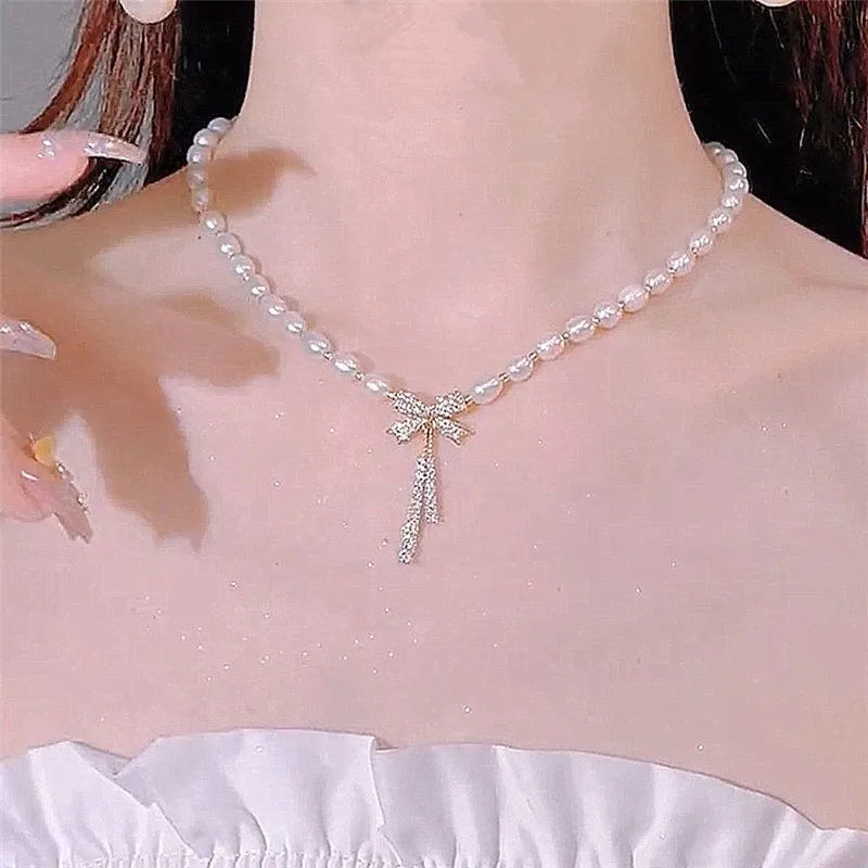 Unique Design French Delicate Simulated Pearl Tassel Necklace For Women Korean Light Luxury Pearl Clavicle Chain Choker Jewelry