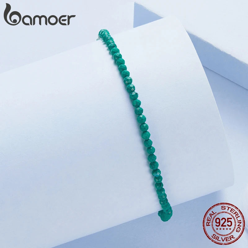 BAMOER Turquoise Bracelet for Women 3mm Handmade Turquoise Beaded Bracelet Elegant Jewelry Gifts 2 Colors