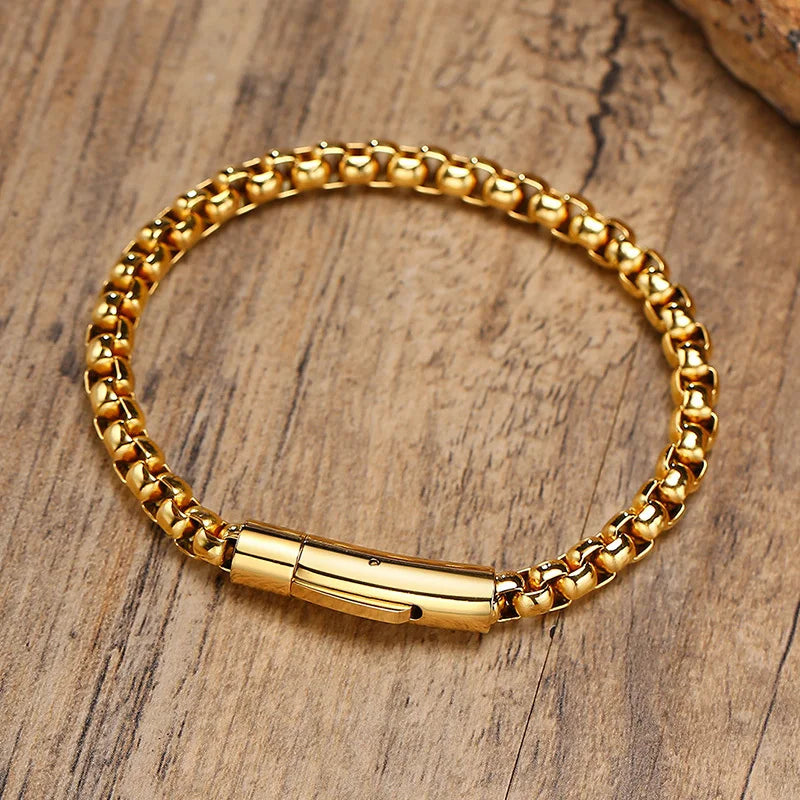 Vnox 6mm Box Chain Bracelets for Men, Basic Punk Stainless Steel Links Wristband, Casual Male Jewelry