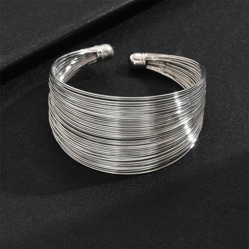 Classic Punk Wide Open Cuff Bracelet Bangle For Women Men Gold Color Punk Metal Wire String Exaggerated Bracelets Charm Jewelry