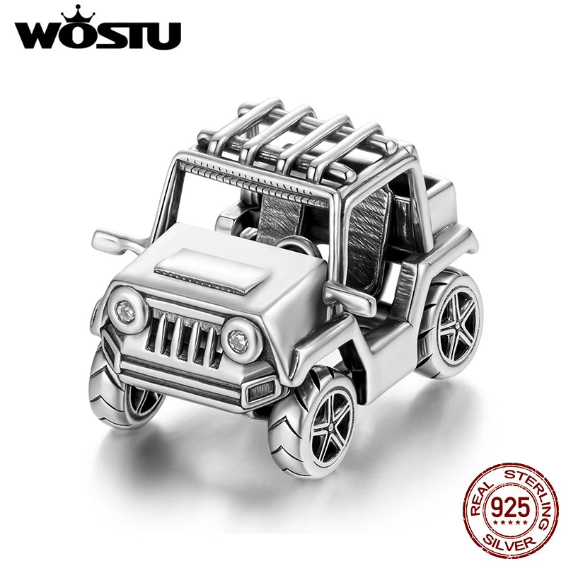 WOSTU 925 Sterling Silver Vintage Car Beads Off-road Vehicles Charm Pendant Fit Original Bracelet DIY Gift For Family