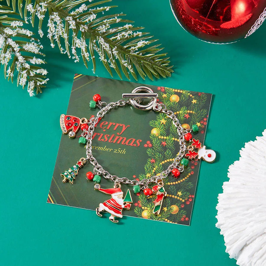 Fashion Christmas Series Bracelet Woman OT Buckle Tree Santa Metal Pendant Braslet Festival Female Jewelry Accessories Pulseira