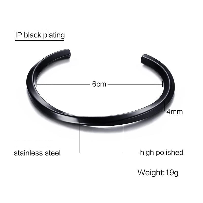 MKENDN Punk Black Gold Silver Color Twist Cuff Bangles High Polished Stainless Steel Couple Bracelets for Men Women Jeweley Gift