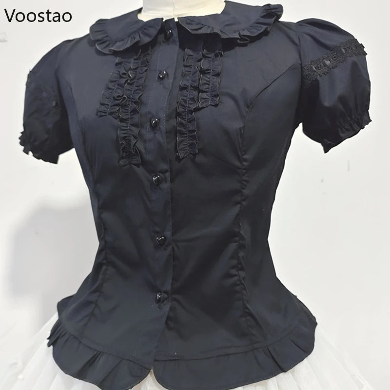 Victorian Gothic Lolita Shirts Women Sweet Elegant Detachable Long Sleeves Blouses Japanese Vinatge Peter Pan Collar Slim Tops - Madeinsea©