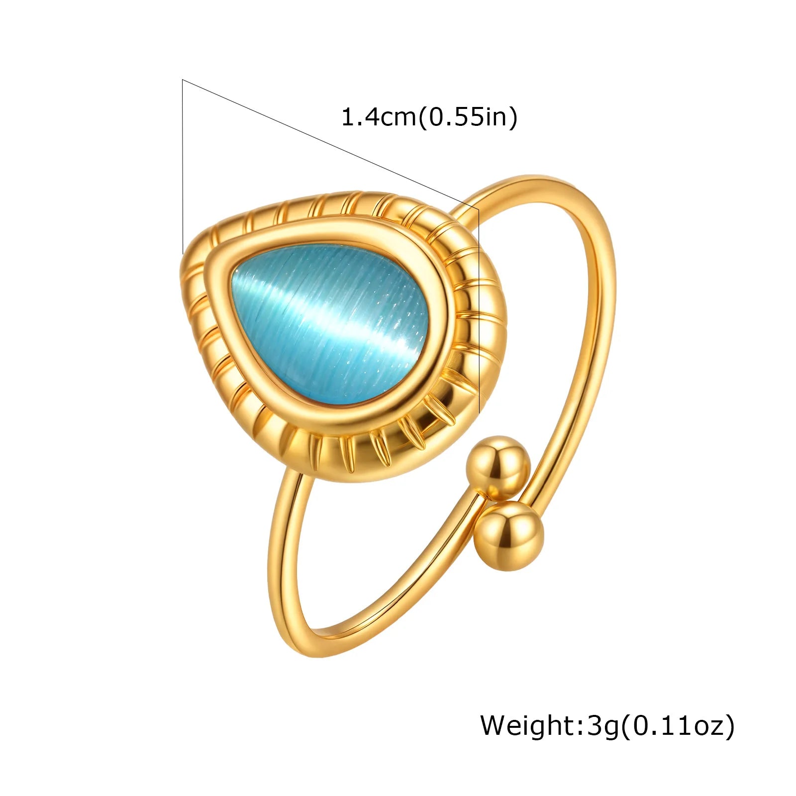 Vnox Dainty Water Droplets Opal Rings For Women Stainless Steel Colored Stone Aesthetic Open Rings Waterproof Finger Jewelry