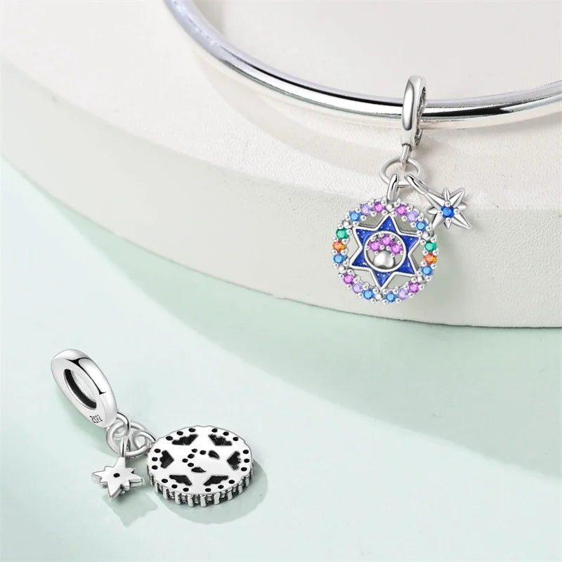 100% 925 Sterling Silver Stars Moon Sun Zircon Eye Cross Charms Beads Fit Original Bracelets DIY Jewelry For Women Protect Gifts