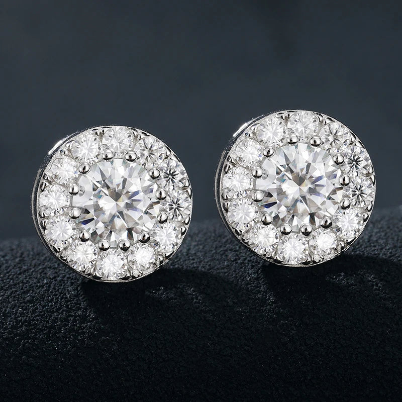 Top Quality 100% 925 Silver Earrings Fashion Classic Round Unisex Moissanite Earring  For Women Jewelry