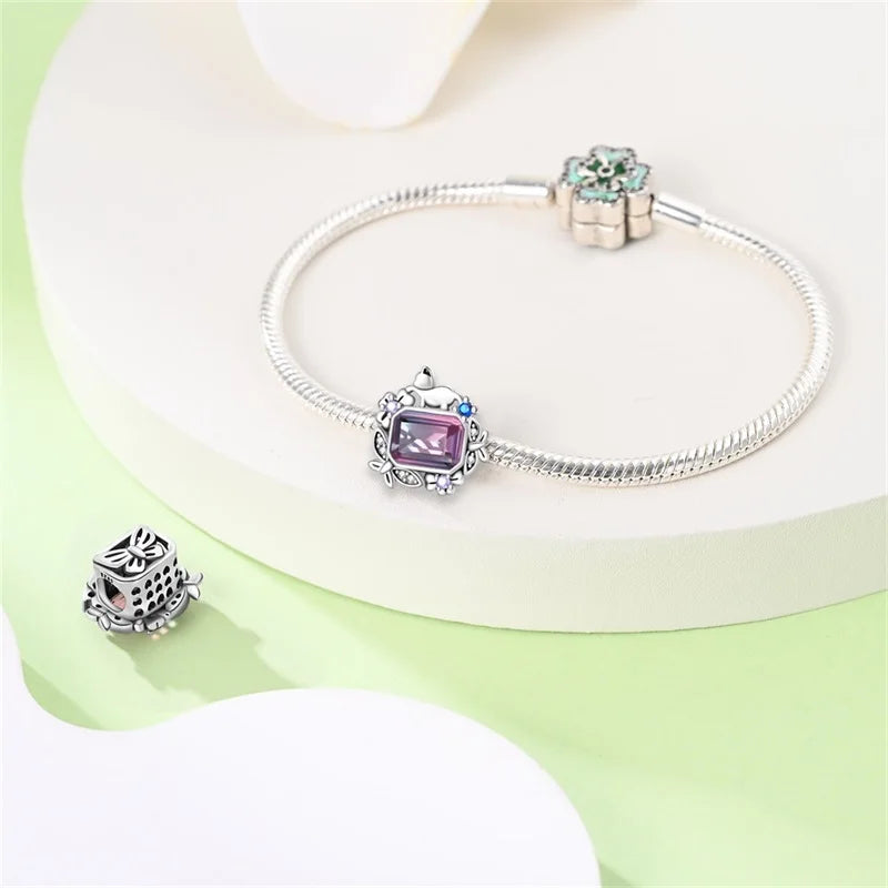 New 925 Silver Magic Zircon Butterfly Princess Angel Cat Pink Charms Beads Fit 3mm 925 Original Bracelet DIY Party Jewelry