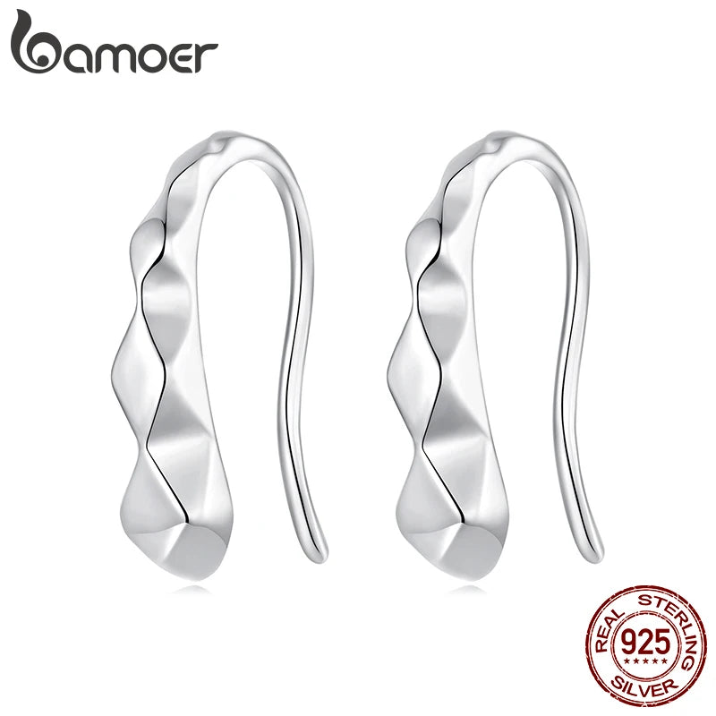 BAMOER 925 Sterling Silver Geometric Hook Earring Bold Diamond-shaped Original For Women Teens Birthday Gift Daily Jewelry
