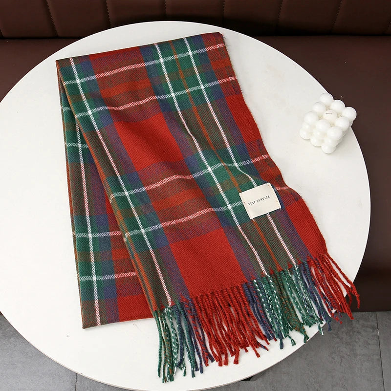 Winter Plaid Scarf Design Women Cashmere Pashmina Warm Shawl Lady Wrap Tassel Scarves Knitted Men Foulard Thick Blanket 2024 - Madeinsea©