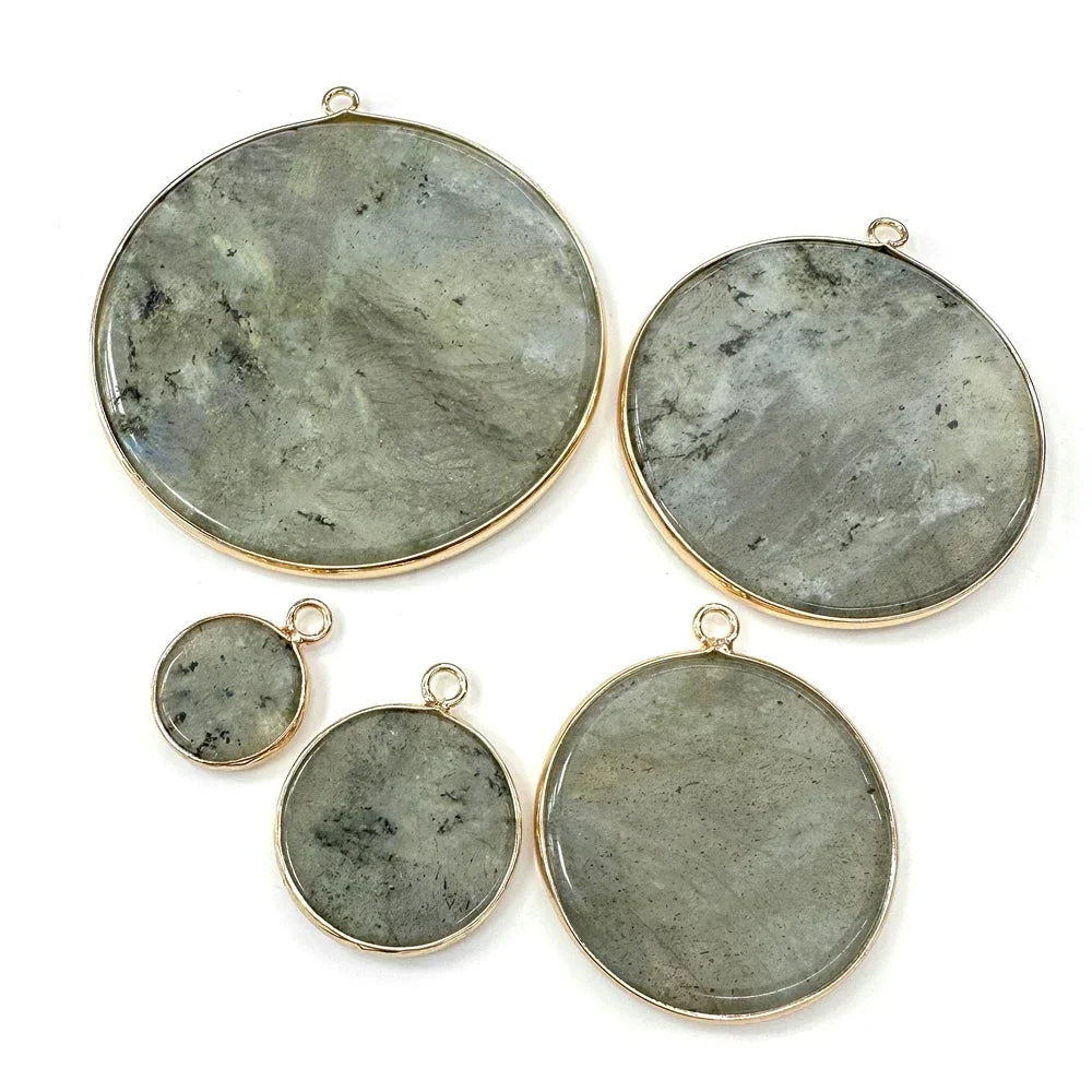 2PCS Round Slice Gems Stone Pendant Natural Amazonite Obsidian Quartzs Charm Fit Jewelry Making DIY Earrings Necklace Bracelet