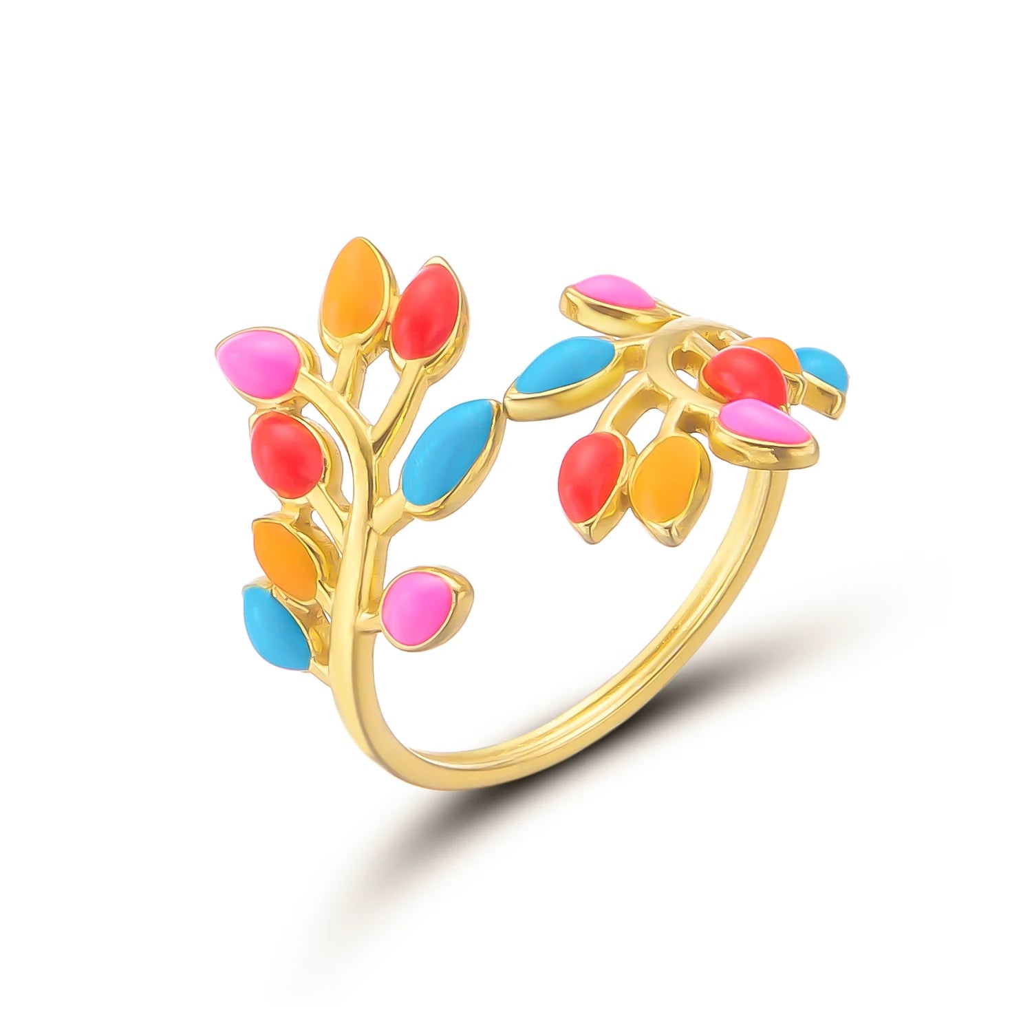 Gold Color Stainless Steel Ring for Women Colorful Leaf Daisy Flower Opal Opening Adjustable Finger Ring Wedding Jewelry Gift