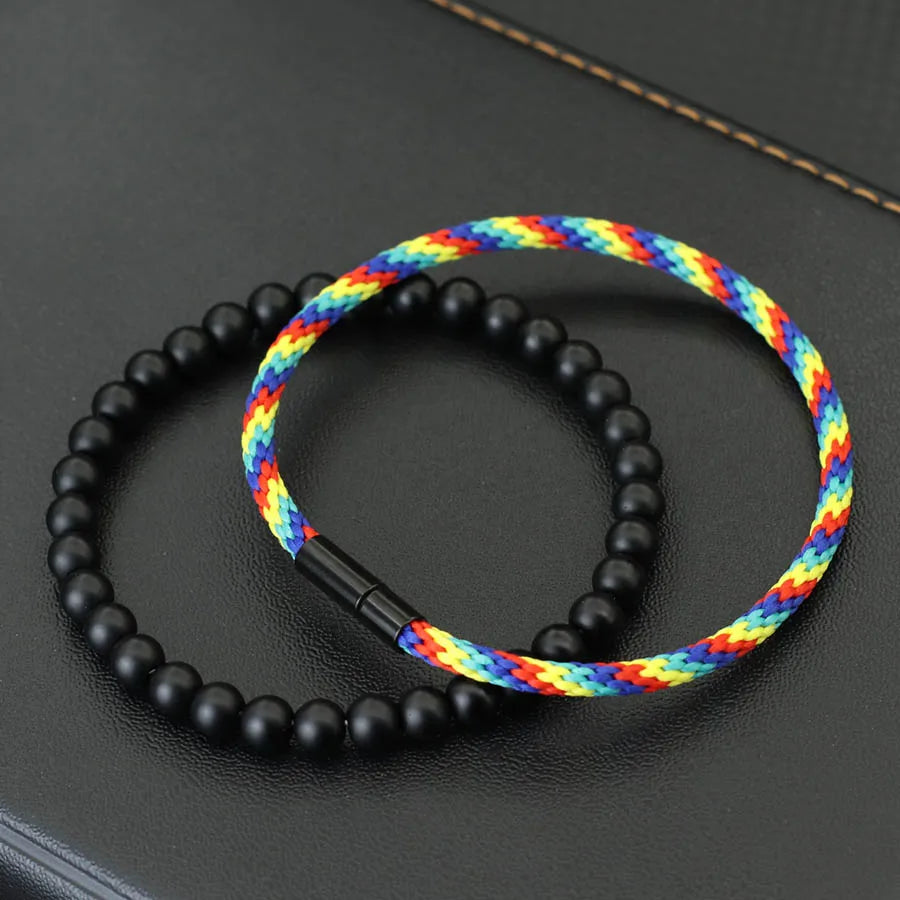 Noter Fashion 2Pcs Bracelet Set Men Grade A 3mm Ethnic Rope Braslet Homme Locomotive Cool Riding Charm Braclet Pulseria Hombre