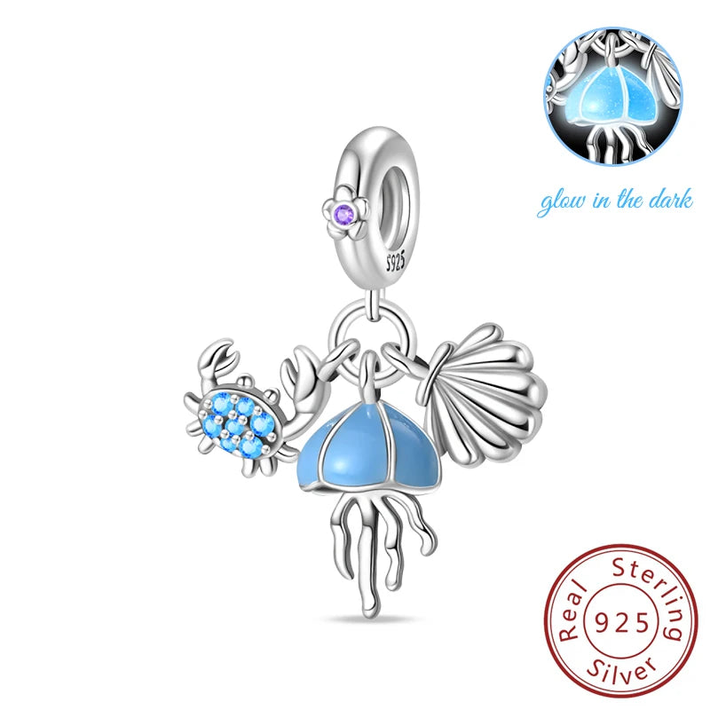 100% 925 Sterling Silver Tortoise Starfish Coconut Luminous Ocean Surfing Charms Beads Fit 925 Original Bracelets DIY Jewelry