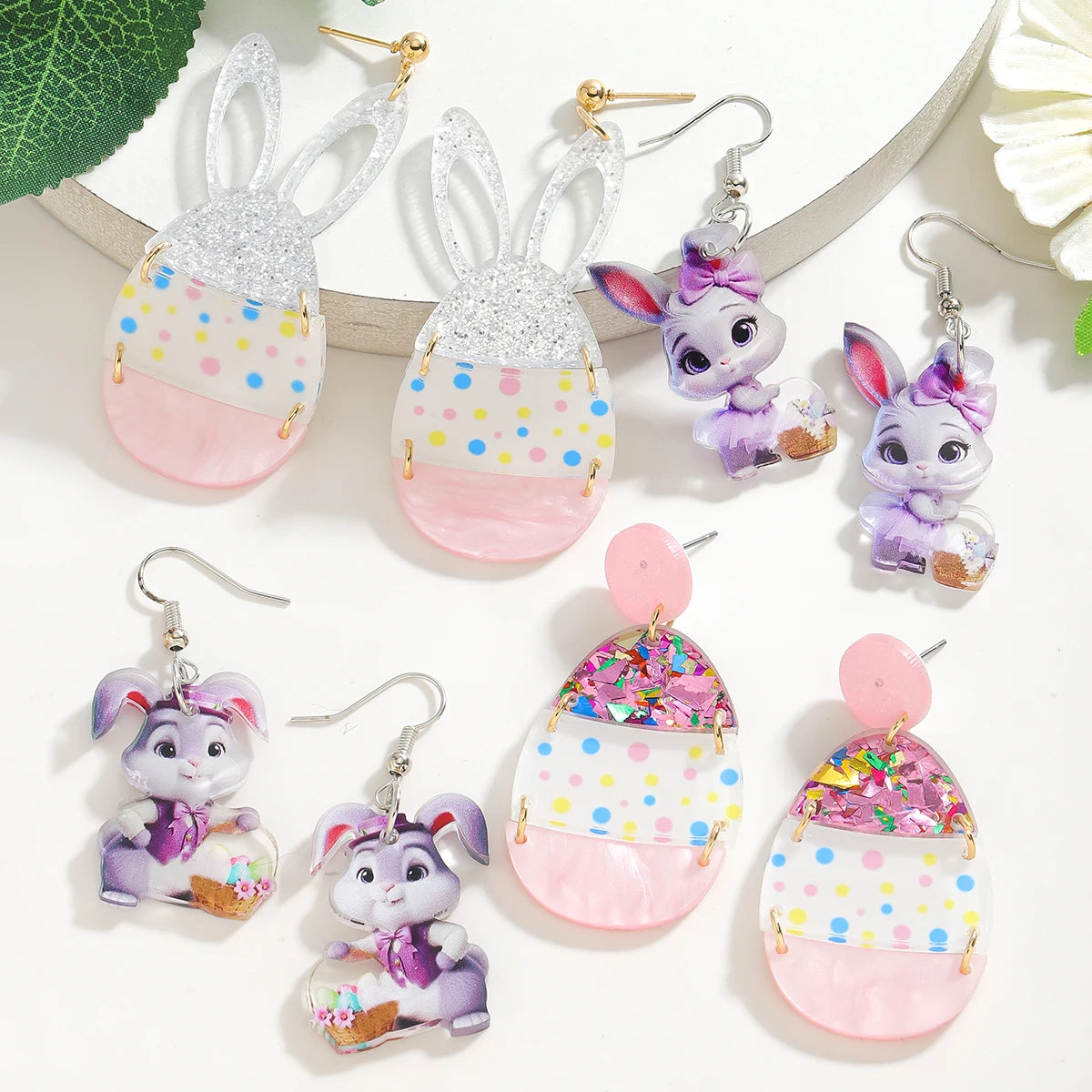 2025 Cartoon Easter Egg Rabbit Drop Earrings Cute Acrylic Purple Animal Jewelry Gift For Girls Festival Decoration Accessories
