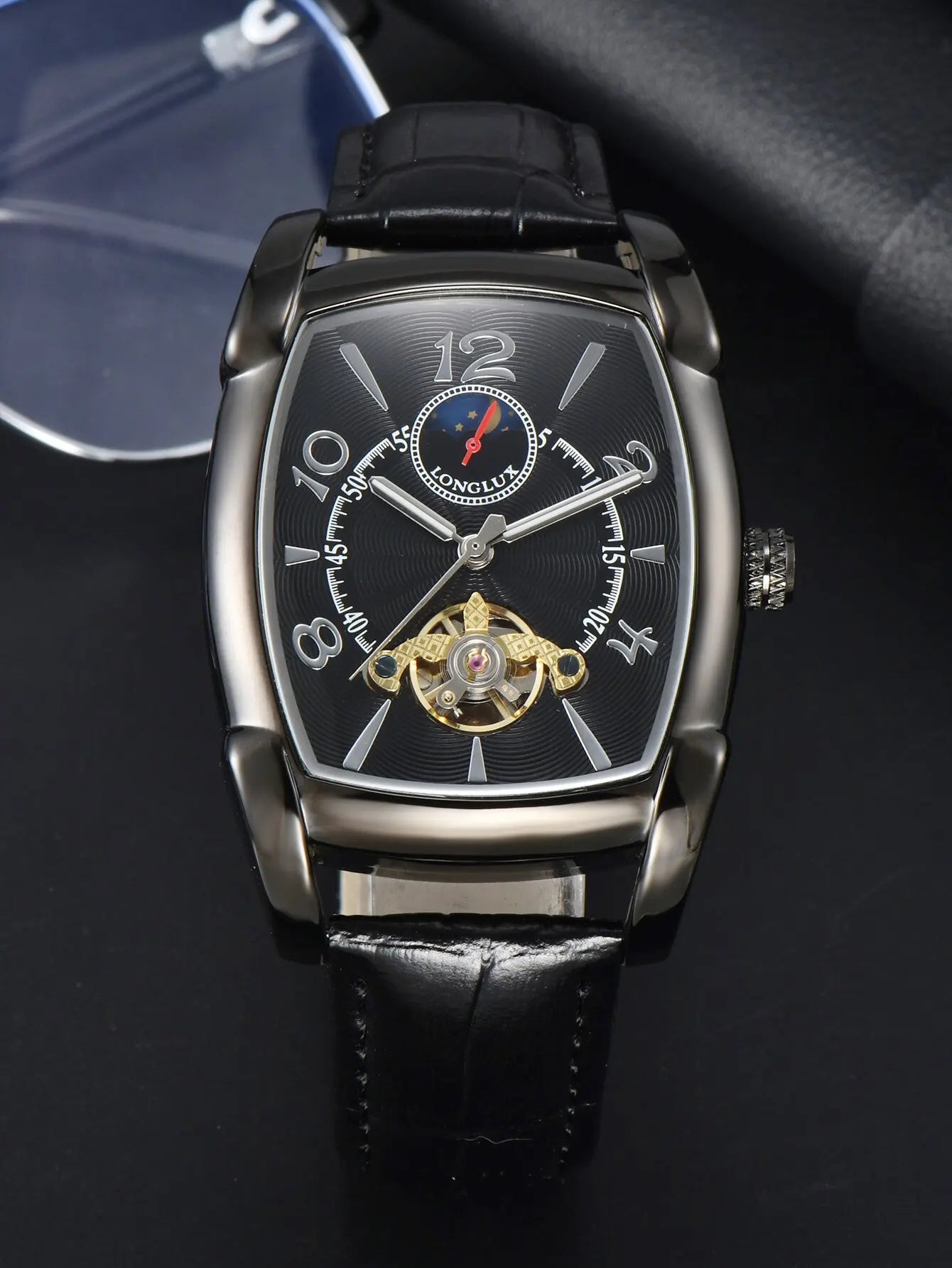 Men automatic mechanical watch moon tourbillon luxury watches leather waterproof skeleton wholesale gift watch