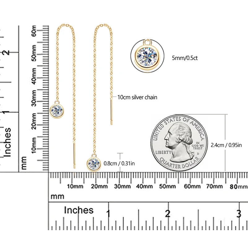 OXTAO Dangle Tassel Earrings D VVS1 5mm Moissanite Earring Ladies 925 Sterling Silver 14K Gold Plated Wedding Jewelry Gift