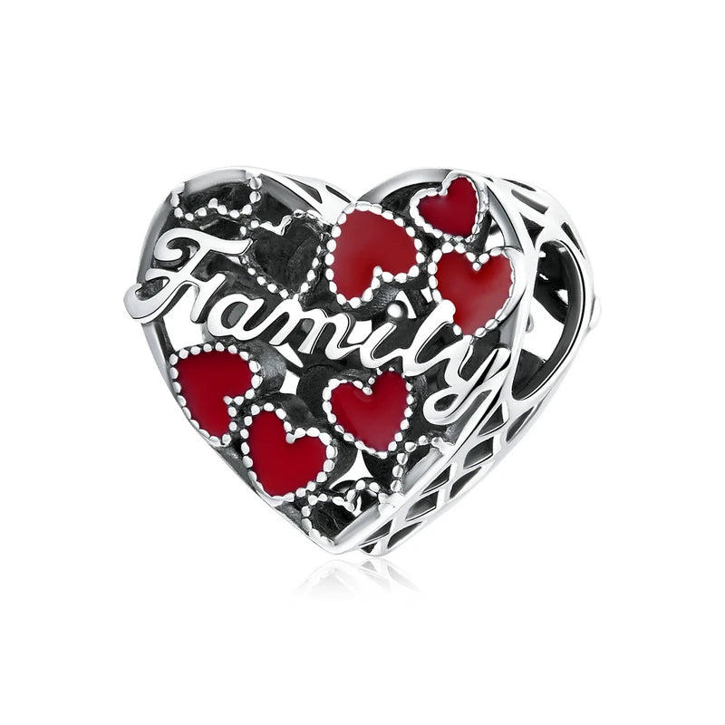 BISAER 925 Sterling Silver Red Love Charm Bead Koi Apple Cherry Mushroom Chili Ace Heart Pendant For Women DIY Bracelet Jewelry