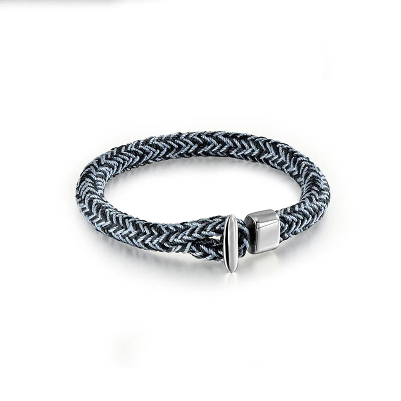 MKENDN Men's Bracelet Sailing Nylon Navy Blue Stainless Steel Hook Charm Bracelet Nylon Rope Bracelet Jewelry Gifts