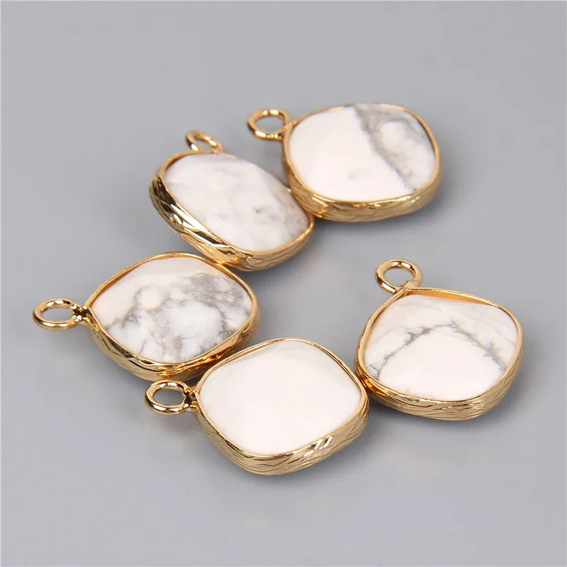 14MM Natural Stone Connector Pendant Agat Quartzs Rhombus Shape Faceted Charms  For Jewelry Making Necklace Bracelet Accessories