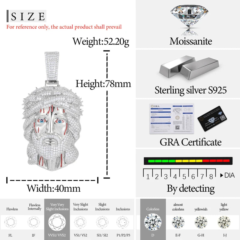 TUHE Unisex  Jesus  Pendant 925 Silver Ice Out Moissanite Pendant For Men Hip Hop Jewelry Gifts - Madeinsea©
