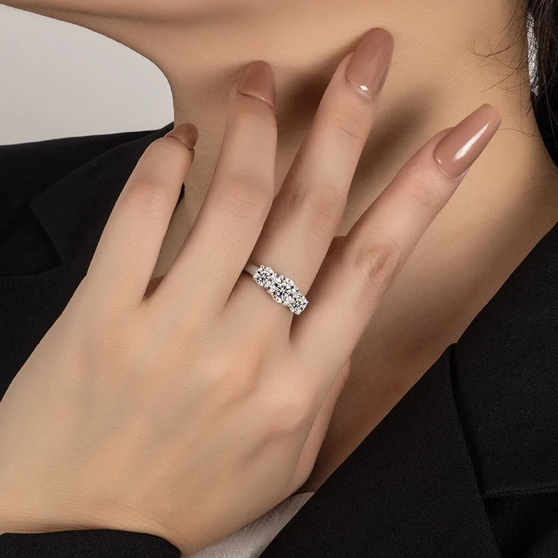 PERFANY 2/4CT Moissanite Ring for Women S925 Pure Silver Three Laboratory GRA Certified Diamonds Luxury Wedding Jewelry - Madeinsea©