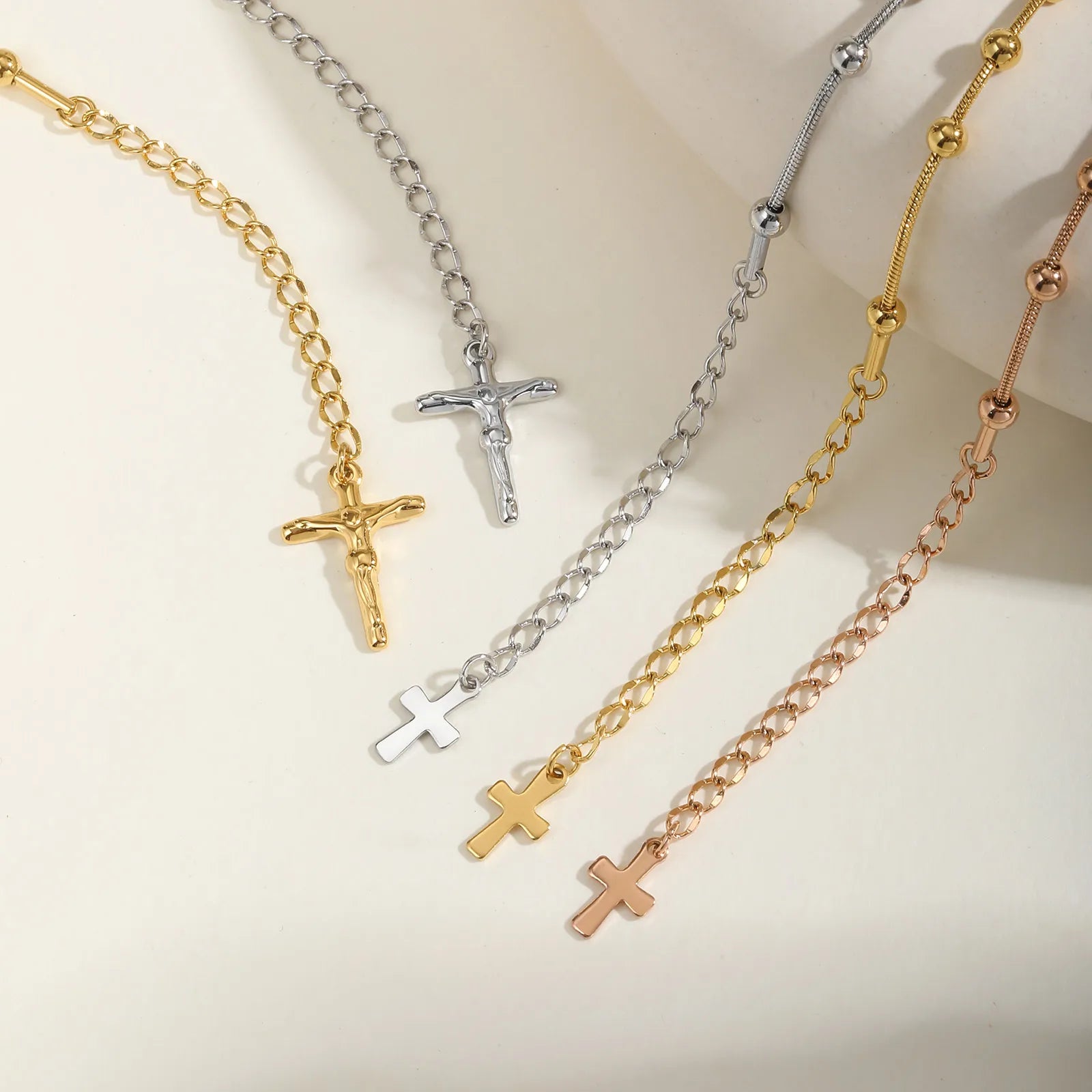 Vnox Rosary Bracelet for Women Girls, Gold Plated Stainless Steel Religious Cross and Virgin Mary Prayer Bracelets Gifts