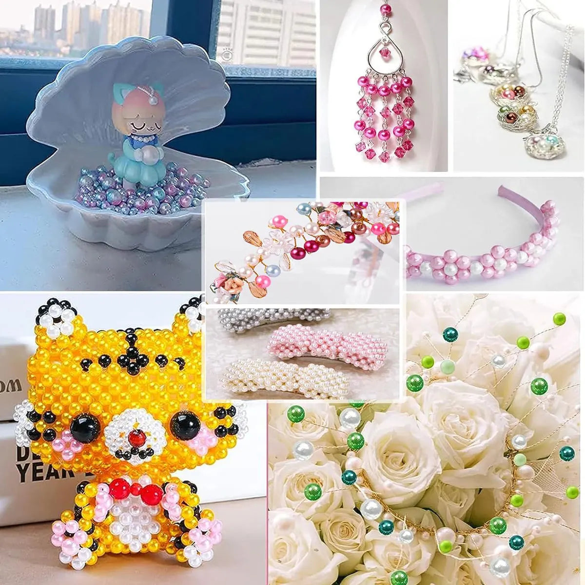 2400PCS 48 Compartments Pearl Jewelry 48 Colors 6 mm Pearl Bracelet Making Kit, 2 Boxes of Round Beads for Beginners