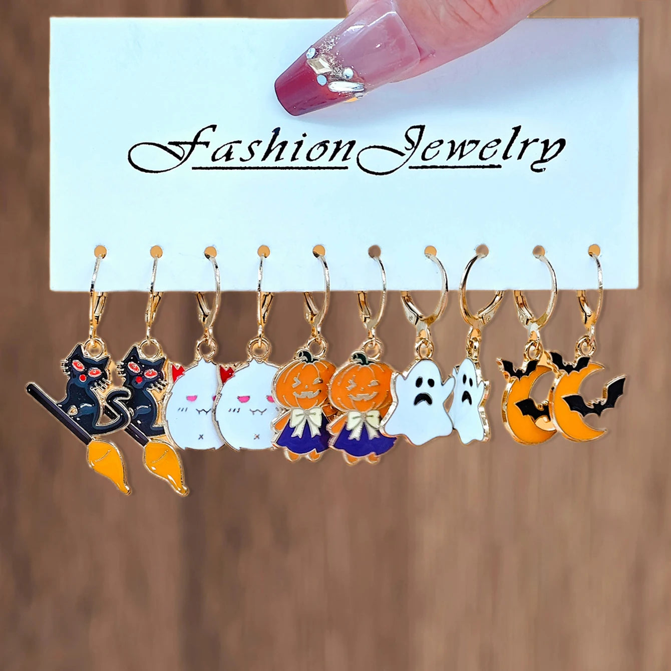Cross border New Halloween Christmas Holiday Party Series Metal Oil Drop Earrings Set Cute Santa Gingerbread Man Pumpkin Head Ba