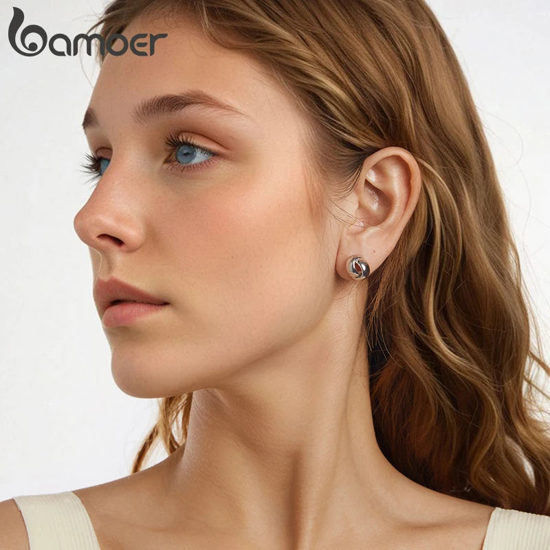 BAMOER Authentische 925 Sterling Silber glänzend gewebte Ohrringe, vergoldete Love Ohrstecker für Frauen BSE1115