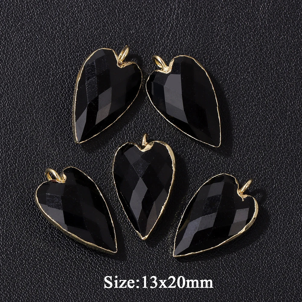 2PCS/lot Faceted Heart Shape Stone Pendant Natural Amethyst Rose Quartzs Labradorite Love Charms For Jewelry Making Necklace DIY