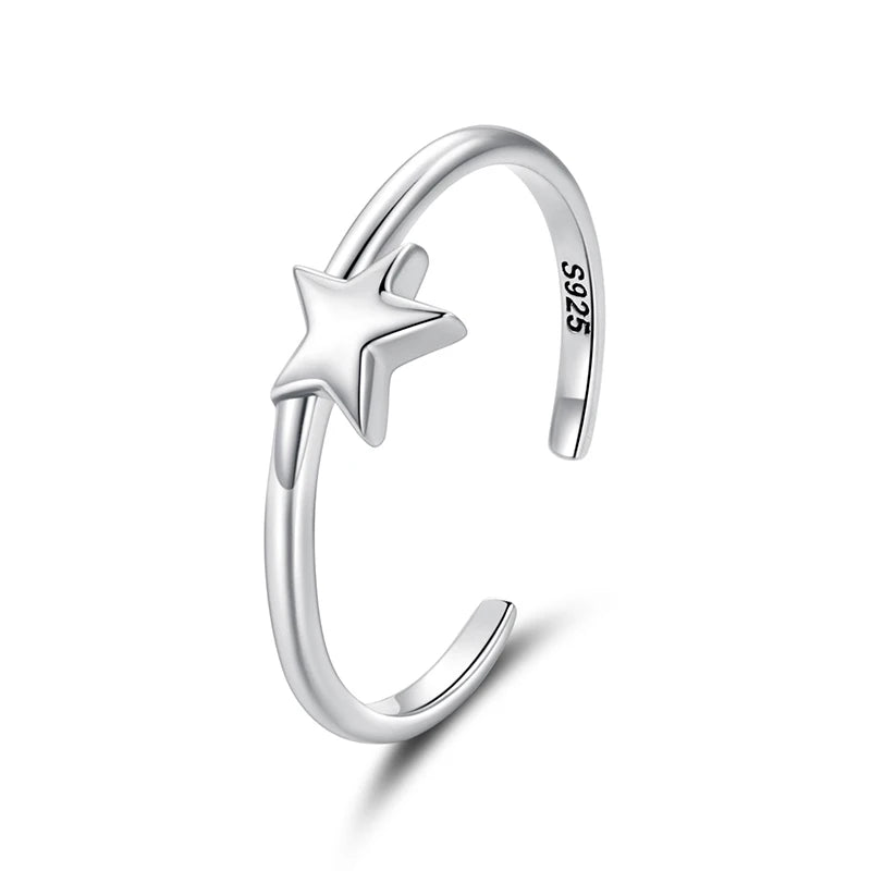 WOSTU Two Tone Gold 925 Sterling Silver Star Stackable Ring For Women , S925 Silver Open Rings Minimalist Unique Jewelry Gift