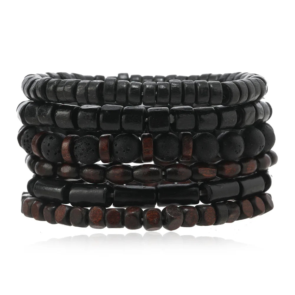 Wholesale Best-selling Multi-layer Buddha Bead Beaded Bracelets Men's Retro Style Multi-layer Elastic Thread Adjustable Wooden