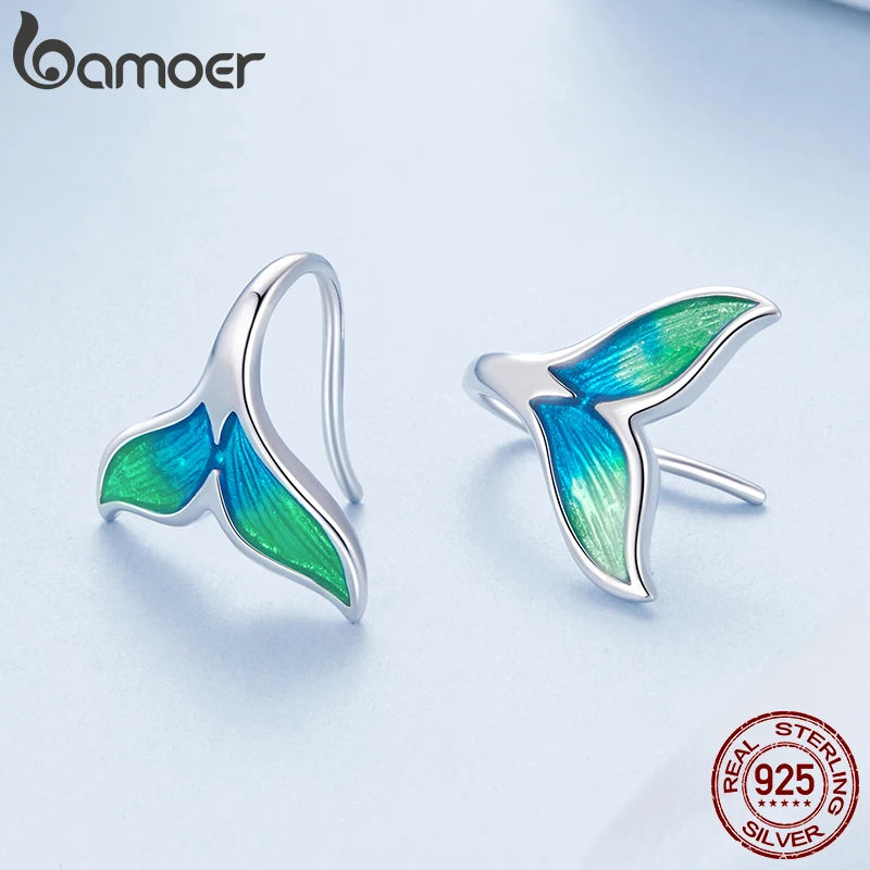 BAMOER Meerjungfrauen-Ohrringe aus 925er Sterlingsilber für Damen und Mädchen, vergoldete, hypoallergene Ohrringe mit Tiermotiven, süßes Schmuckgeschenk