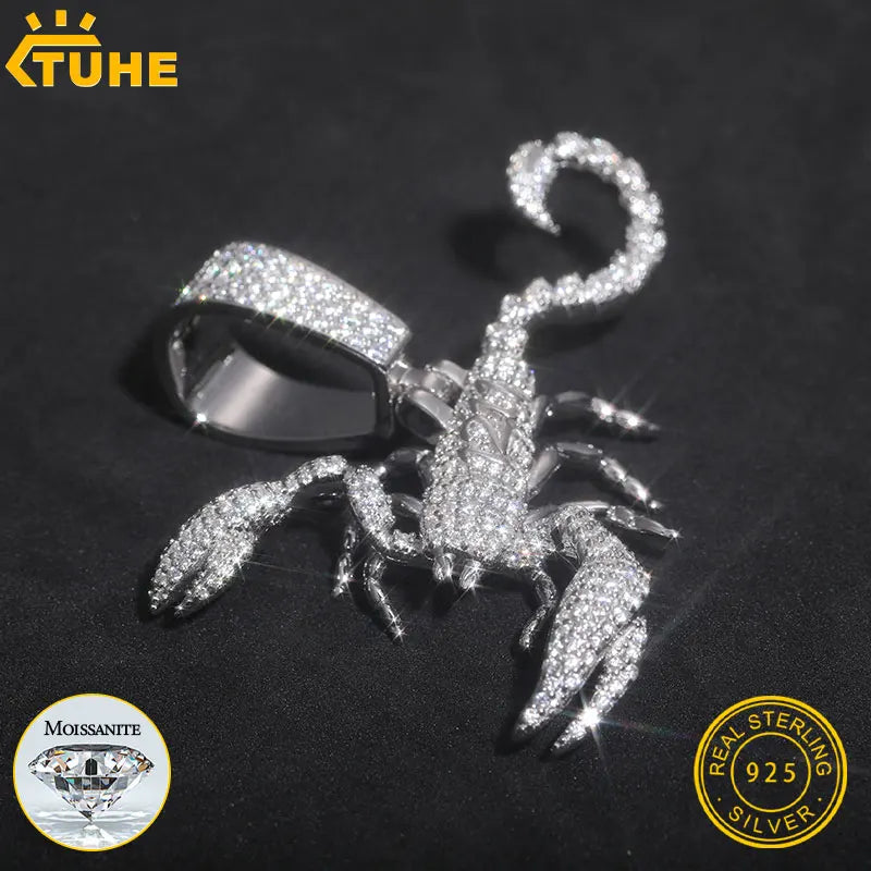 TUHE Unisex S925 Scorpion Pendant Necklace Iced Out Moissanite Silver Color Charm For Woman Hip Hop Jewelry - Madeinsea©