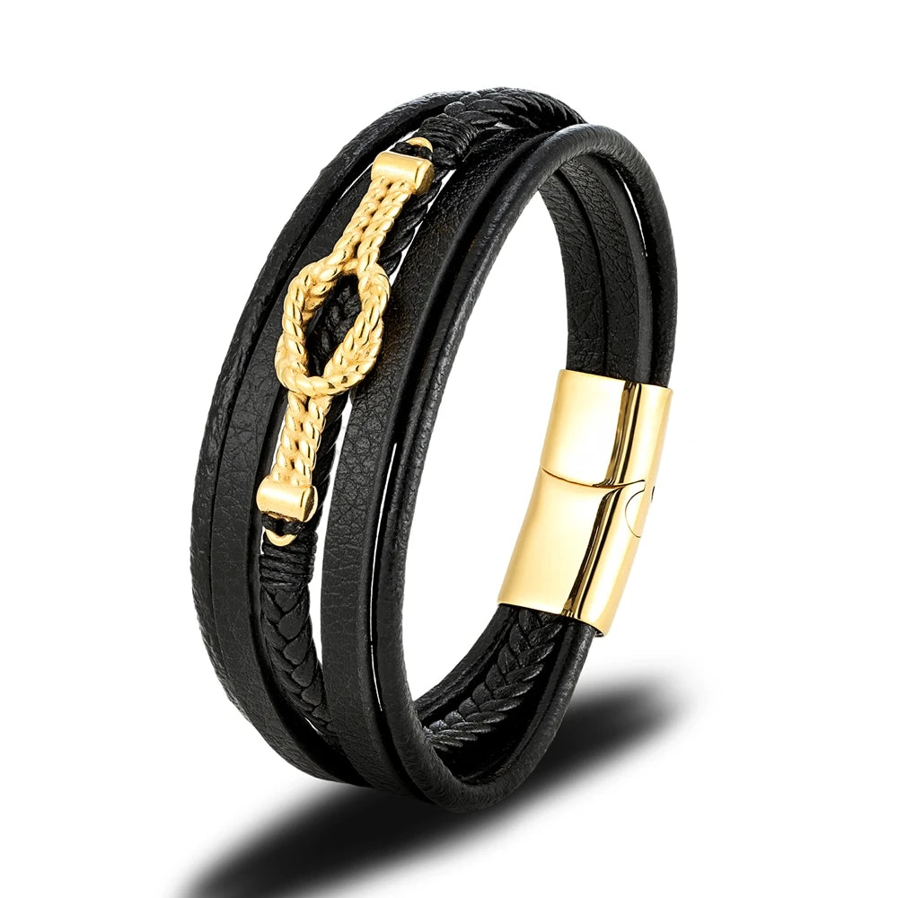 MKENDN High Quality Braided Leather Bracelet Men Stainless Steel Magnet Buckle Infinity Knot Leather Bracelet For Men Jewelry