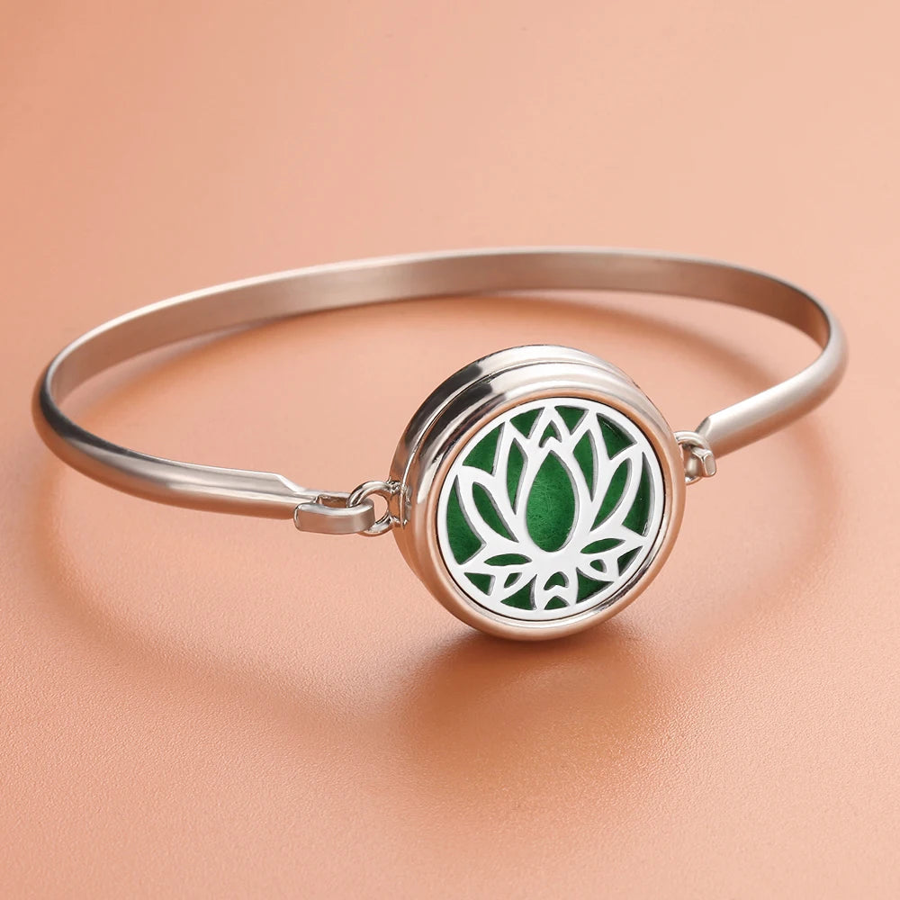 Aromatherapie-Armbänder mit Baum-Diffusor, Manschettenarmband, Parfüm-Armband mit ätherischen Ölen, offenes Medaillon-Armband, Aromaschmuck