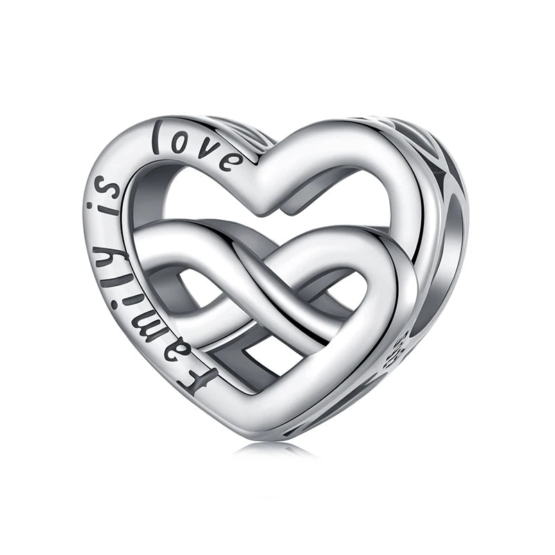 WOSTU 925 Sterling Silver Pink Love Heart Charms Bead Infinite Love Pendant Fit Bracelet Valentine Jewelry Mother's Day Gift