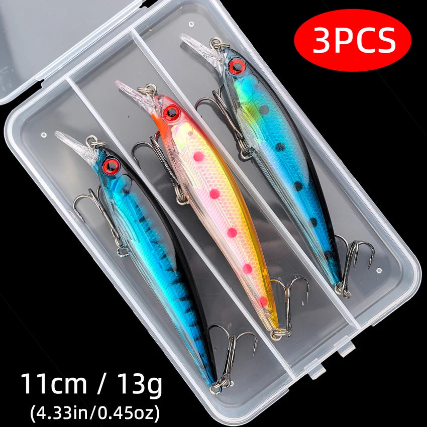1PCS Laser Minnow Fishing Lure 11CM 13G pesca hooks fish wobbler tackle crankbait artificial japan hard bait swimbait