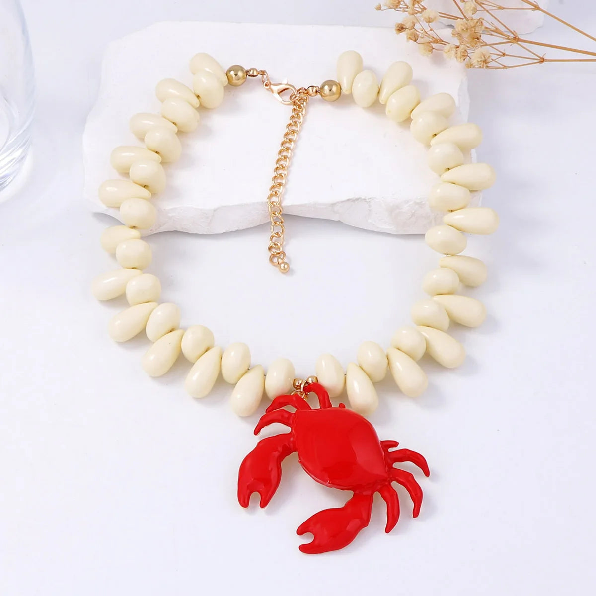 2025 New Summer Ocean Leisure Beaded Alloy Crab Pendant Necklace