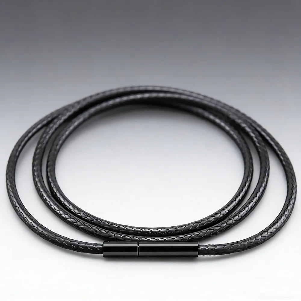 MKENDN Black Leather Chain Necklace for Diy Women Men Handmade Braid Rope Long Necklace 40/50/60/70CM Neck Pendant Chain Jewelry