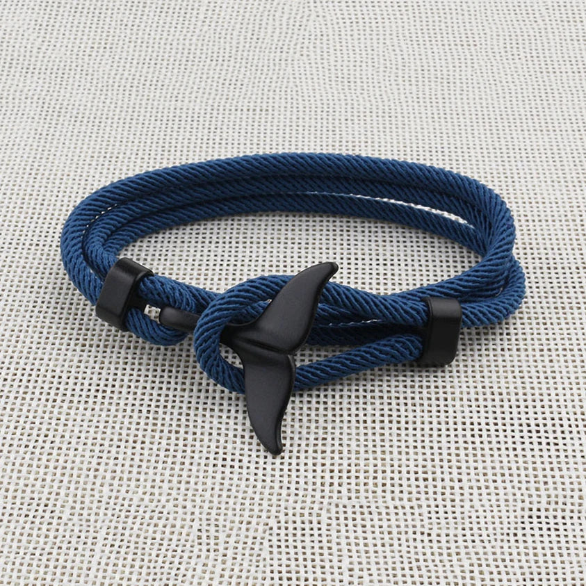 Male Multilayer 4mm Milan Rope Viking Bracelet Charm Whale Tail Bracelets For Men Wristband Trendy Ocean Animal Fishtail Jewelry