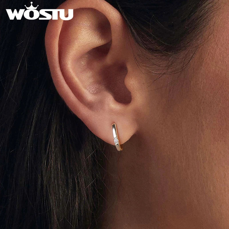WOSTU Simple Rectangle Moissanite Wedding Earrings For Women Lab Diamond 925 Sliver Geometry Ear Clip Hoops Mother's Day Gifts