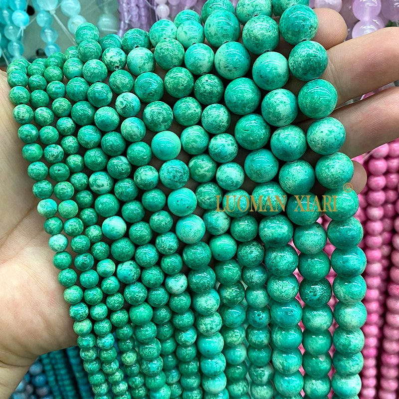 6/8/10/12MM Natural Stone Fossil White Round Loose Spacer Beads for Jewelry Making DIY Earrings Bracelet Charms Accessories 15''