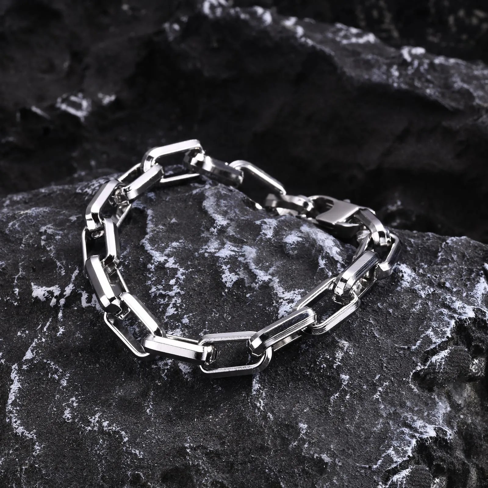 Vnox Punk Heavy Rectangular Link Chain Bracelets for Men Teens Boys, Vintage Oxidized Paperclip Chain Wristband, Chunky Jewelry - Madeinsea©